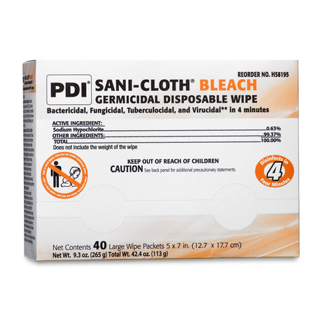 Surface Disinfectant Cleaner Sani-Cloth® Bleach Premoistened Germicidal Manual Pull Wipe 40 Count Individual Packet Chlorine Scent NonSterile - BeHope