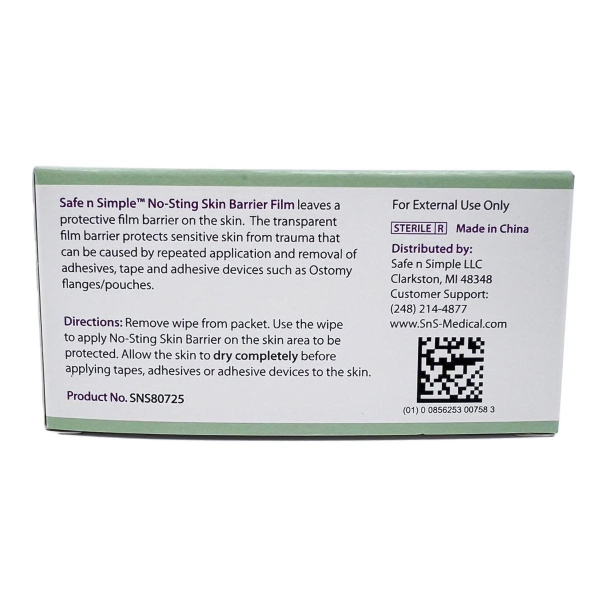Skin Barrier Wipe Safe N Simple™ No-Sting 60% / 20% Strength Purified Water / Polyvinylpyrrolidone / Glycerin / Propylene Glycol Individual Packet Sterile - BeHope
