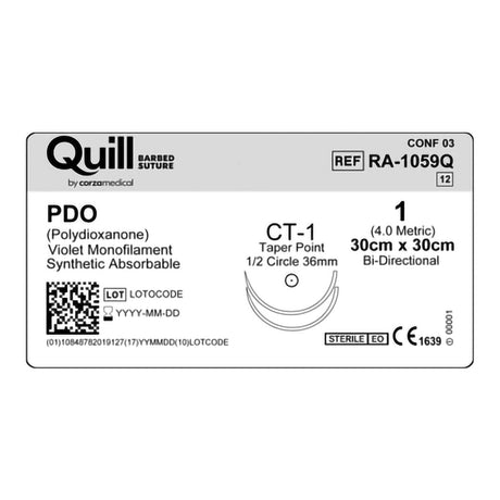 Absorbable Quill Barbed Suture with Needle Quill™ Polydioxanone CT-1 1/2 Circle Taper Point Needle Size 1 Barbed Monofilament - BeHope