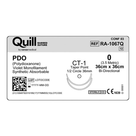 Absorbable Quill Barbed Suture with Needle Quill™ Polydioxanone CT-1 1/2 Circle Taper Point Needle Size 0 Barbed Monofilament - BeHope