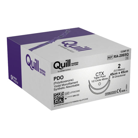 Absorbable Quill Barbed Suture with Needle Quill™ Polydioxanone CTX 1/2 Circle Taper Point Needle Size 2 Barbed Monofilament - BeHope