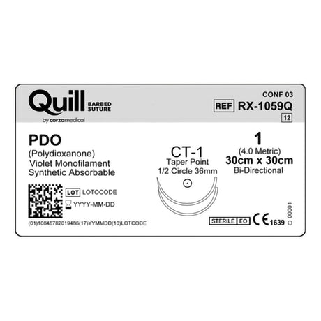 Absorbable Quill Barbed Suture with Needle Quill™ Polydioxanone CT-1 1/2 Circle Taper Point Needle Size 1 Barbed Monofilament - BeHope