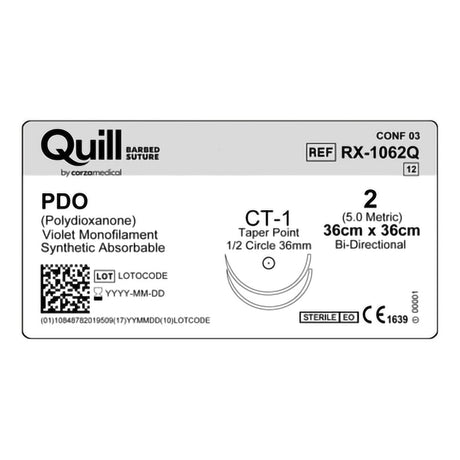 Absorbable Quill Barbed Suture with Needle Quill™ Polydioxanone CT-1 1/2 Circle Taper Point Needle Size 2 Barbed Monofilament - BeHope