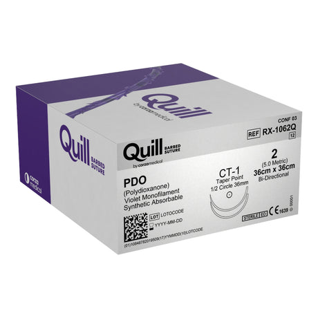 Absorbable Quill Barbed Suture with Needle Quill™ Polydioxanone CT-1 1/2 Circle Taper Point Needle Size 2 Barbed Monofilament - BeHope