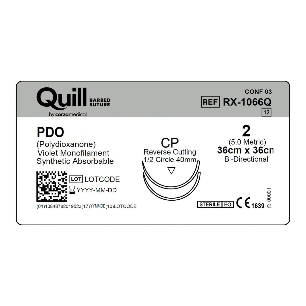 Absorbable Quill Barbed Suture with Needle Quill™ Polydioxanone C14 1/2 Circle Reverse Cutting Needle Size 2 Barbed Monofilament - BeHope