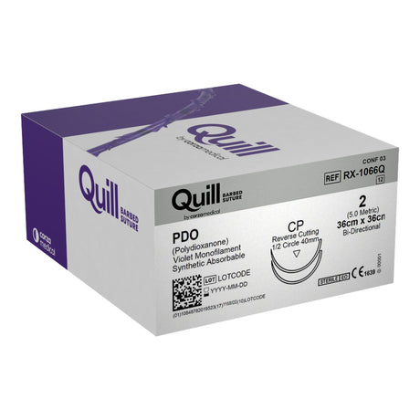 Absorbable Quill Barbed Suture with Needle Quill™ Polydioxanone C14 1/2 Circle Reverse Cutting Needle Size 2 Barbed Monofilament - BeHope