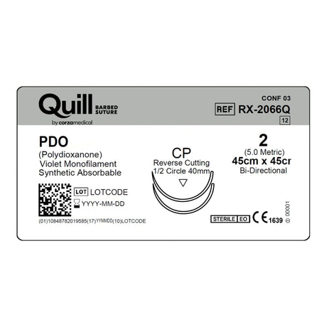 Absorbable Quill Barbed Suture with Needle Quill™ Polydioxanone CP 1/2 Circle Reverse Cutting Needle Size 2 Barbed Monofilament - BeHope