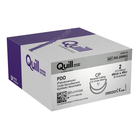 Absorbable Quill Barbed Suture with Needle Quill™ Polydioxanone CP 1/2 Circle Reverse Cutting Needle Size 2 Barbed Monofilament - BeHope