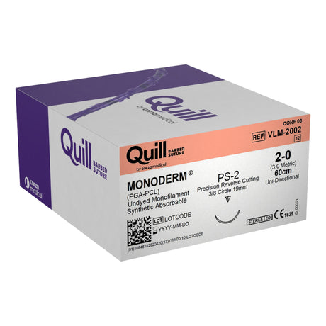 Absorbable Quill Barbed Suture with Needle Quill™ Monoderm™ Polyglycolic Acid / PCL PS-2 3/8 Circle Reverse Cutting Needle Size 2-0 Barbed Monofilament - BeHope