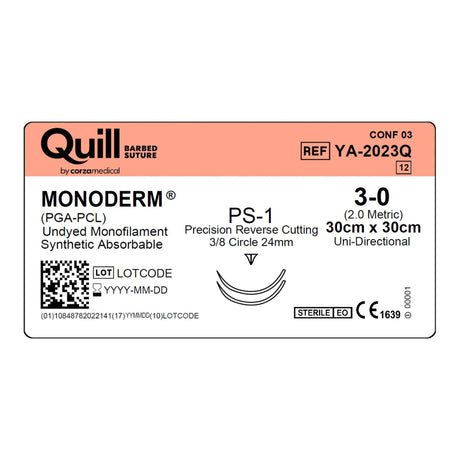 Absorbable Suture Quill™ Monoderm™ Polyglycolic Acid PCL Barbed Monofilament Precision Needle - BeHope