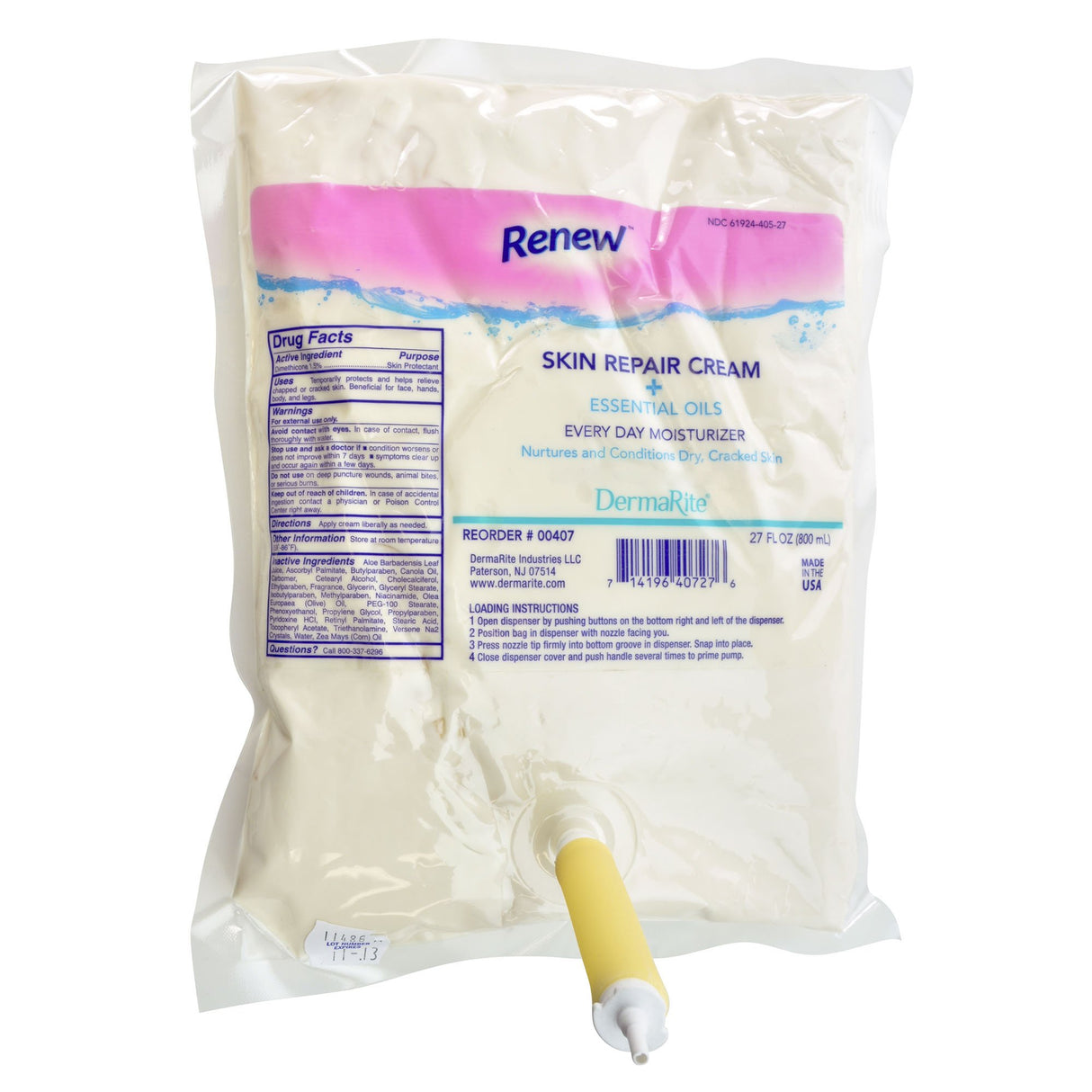 Skin Protectant Renew Skin Repair 800 mL Dispenser Refill Bag Scented Cream