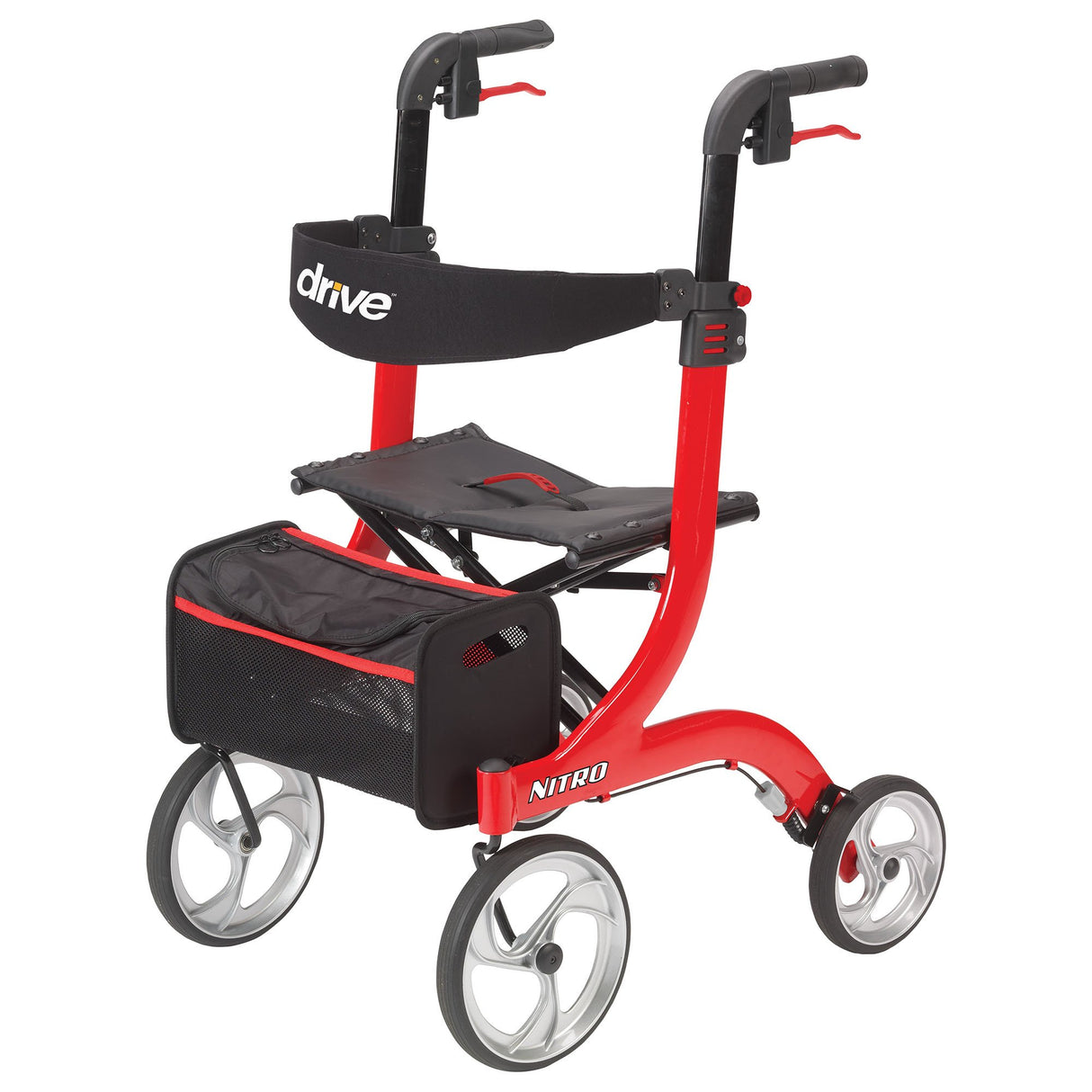 4 Wheel Rollator drive™ Nitro Red Adjustable Height / Folding Aluminum Frame - BeHope