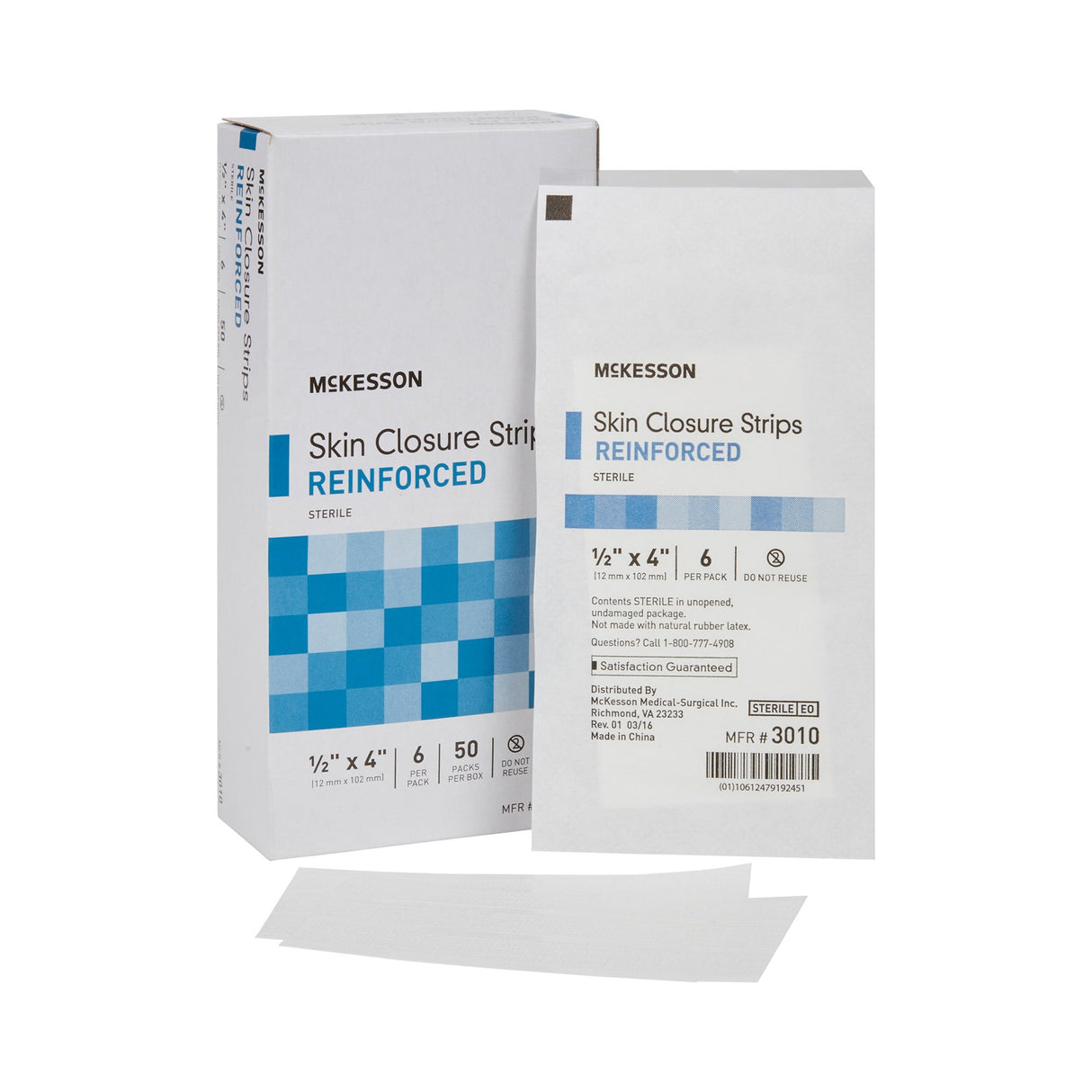 Skin Closure Strip McKesson 1/2 X 4 Inch Nonwoven Material Reinforced Strip White - BeHope