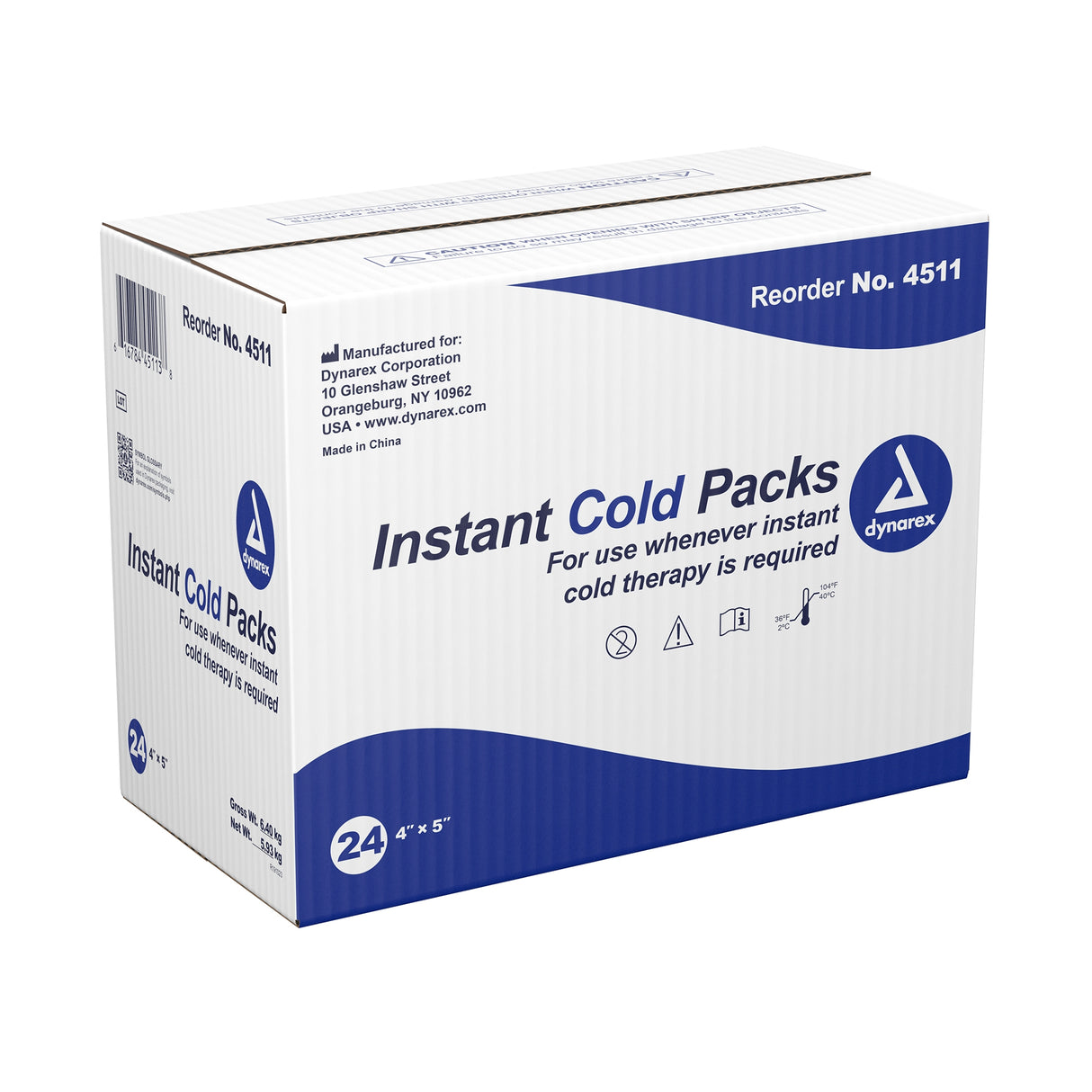 Instant Cold Pack Dynarex® General Purpose One Size Fits Most 4 X 5 Inch Plastic / Calcium Ammonium Nitrate / Water Disposable - BeHope