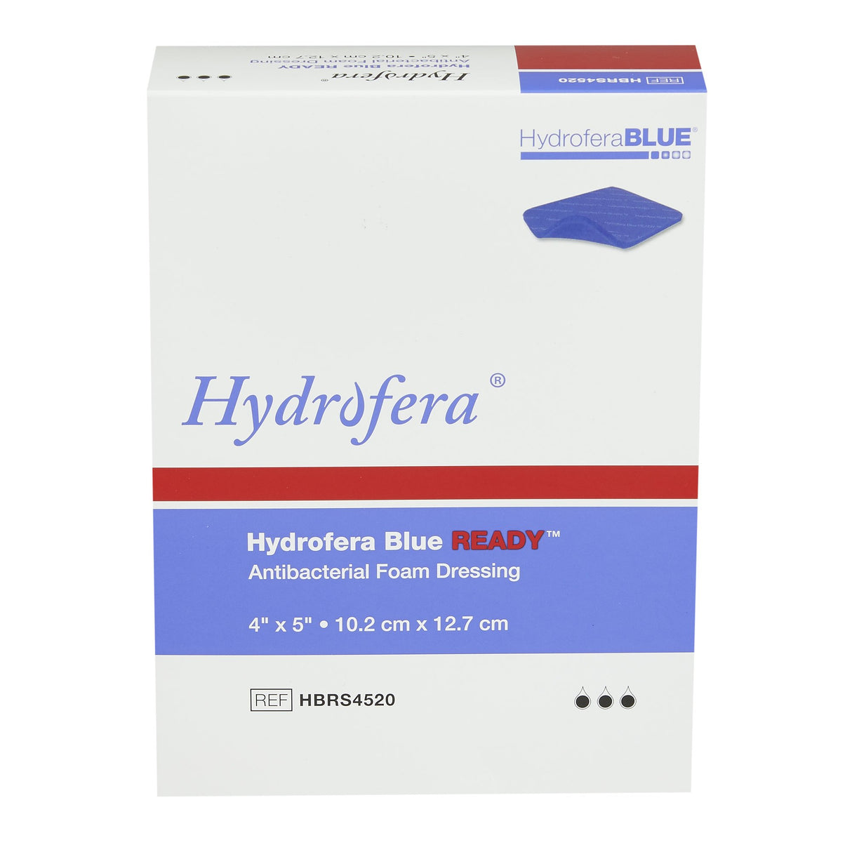 Antibacterial Foam Dressing Hydrofera BLUEÂ® READY 4 X 5 Inch Without Border Waterproof Film Backing Nonadhesive Rectangle Sterile - BeHope
