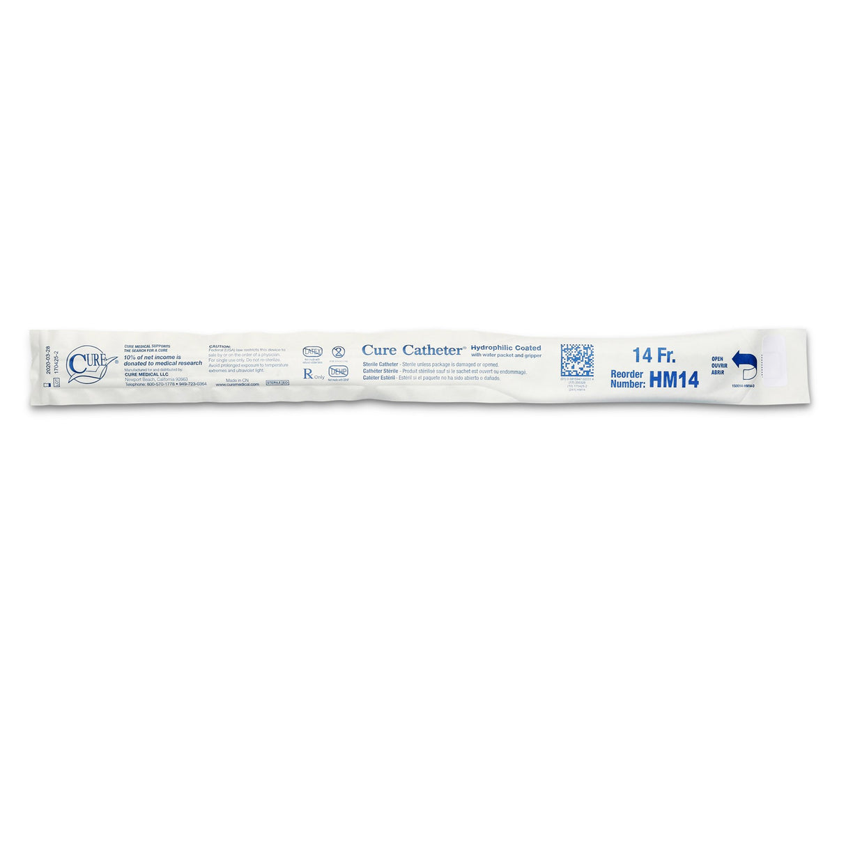 Urethral Catheter Cure Catheter® Straight Tip Hydrophilic Coated Plastic 14 Fr. 16 Inch - BeHope