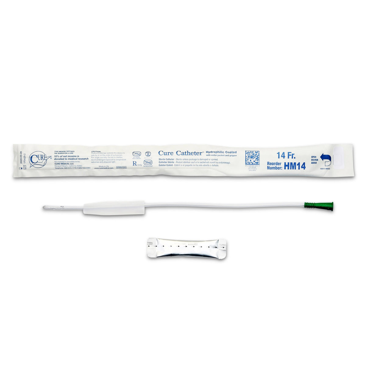 Urethral Catheter Cure Catheter® Straight Tip Hydrophilic Coated Plastic 14 Fr. 16 Inch - BeHope