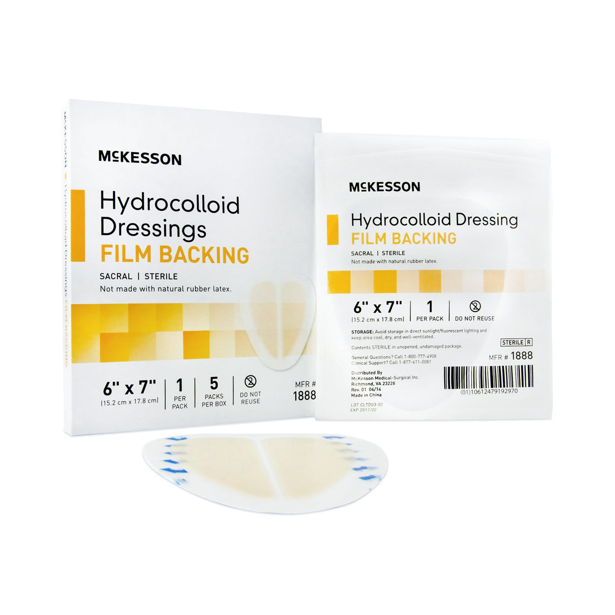 Hydrocolloid Dressing McKesson Waterproof Film Backing 6 X 7 Inch Sacral Hydrocolloid / Film - BeHope