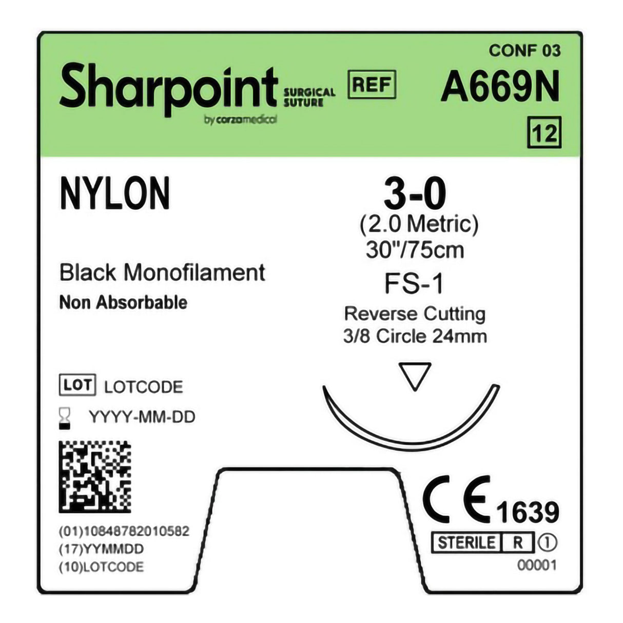 Nonabsorbable Suture with Needle Surgical Specialties™ Nylon DS24 3/8 Circle Reverse Cutting Needle Size 3-0 Monofilament - BeHope
