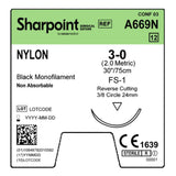 Nonabsorbable Suture with Needle Surgical Specialties™ Nylon DS24 3/8 Circle Reverse Cutting Needle Size 3-0 Monofilament - BeHope