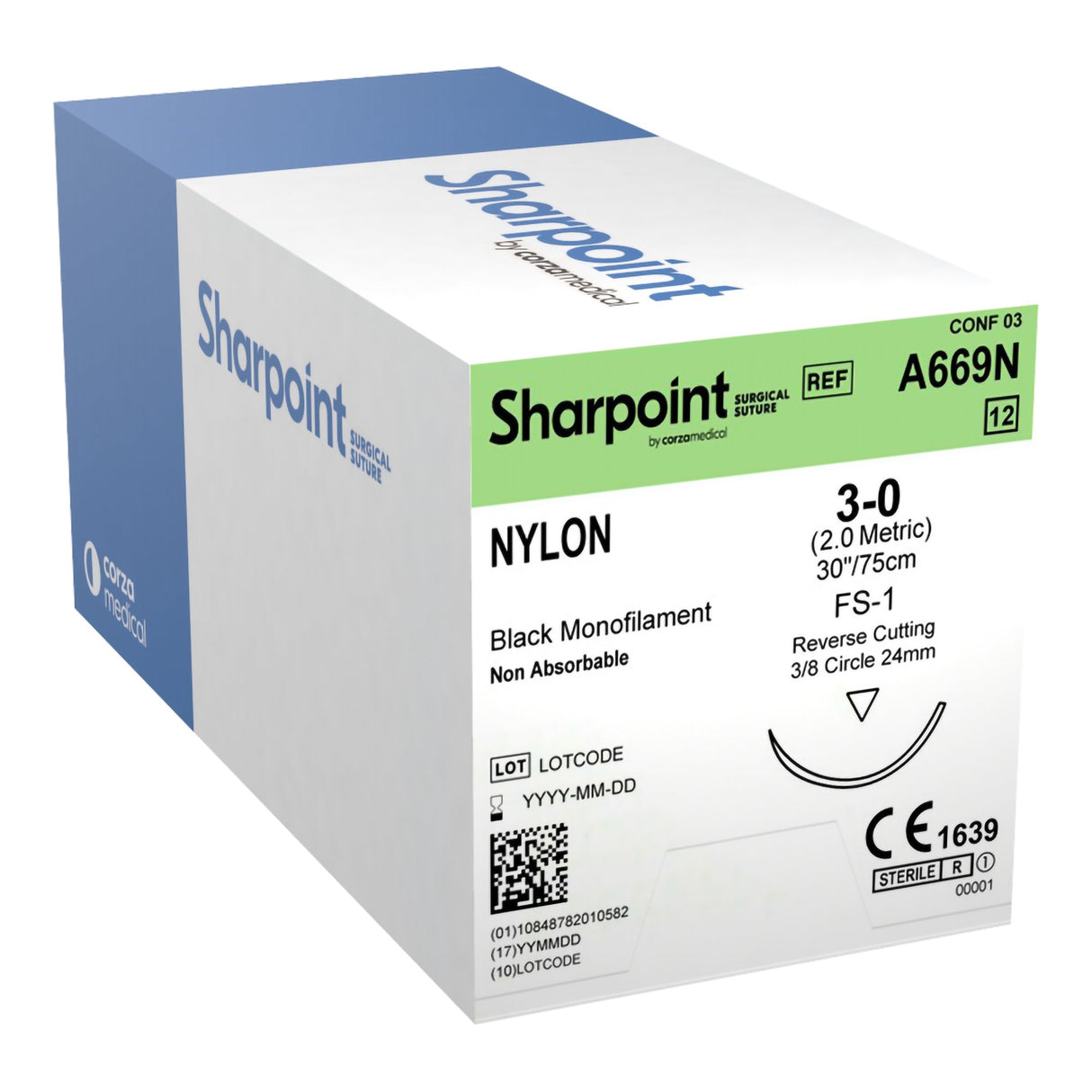 Nonabsorbable Suture with Needle Surgical Specialties™ Nylon DS24 3/8 Circle Reverse Cutting Needle Size 3-0 Monofilament - BeHope