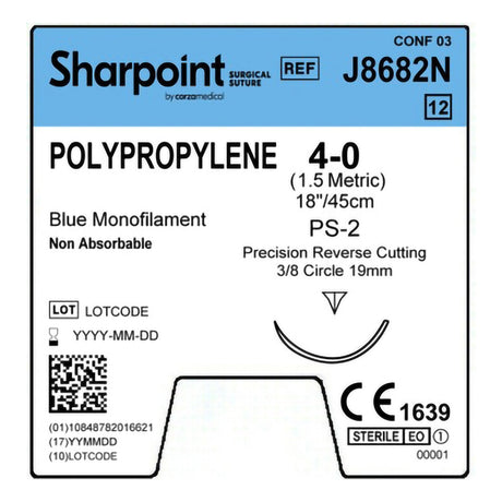 Nonabsorbable Suture with Needle Surgical Specialties™ Polypropylene DS18 3/8 Circle Precision Reverse Cutting Needle Size 4-0 Monofilament - BeHope