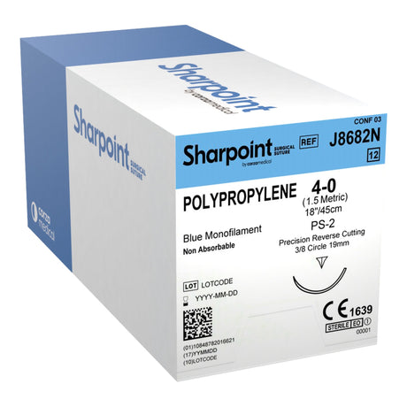 Nonabsorbable Suture with Needle Surgical Specialties™ Polypropylene DS18 3/8 Circle Precision Reverse Cutting Needle Size 4-0 Monofilament - BeHope