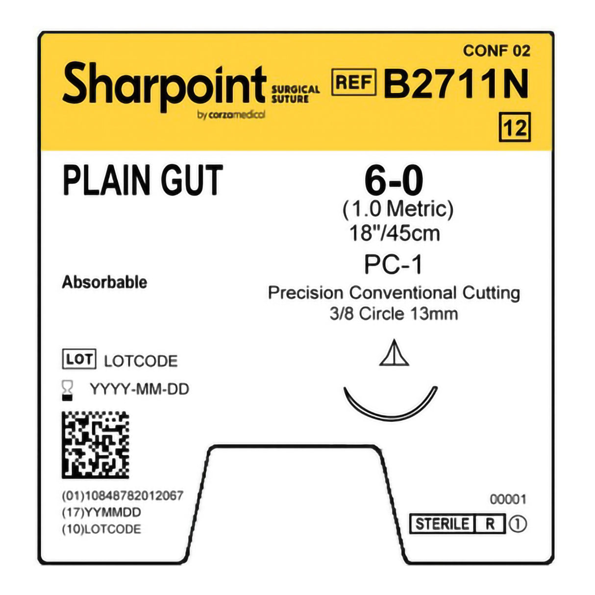 Absorbable Suture with Needle Surgical Specialties™ Plain Gut DSCM 3/8 Circle Precision Conventional Cutting Needle Size 6-0 Monofilament - BeHope
