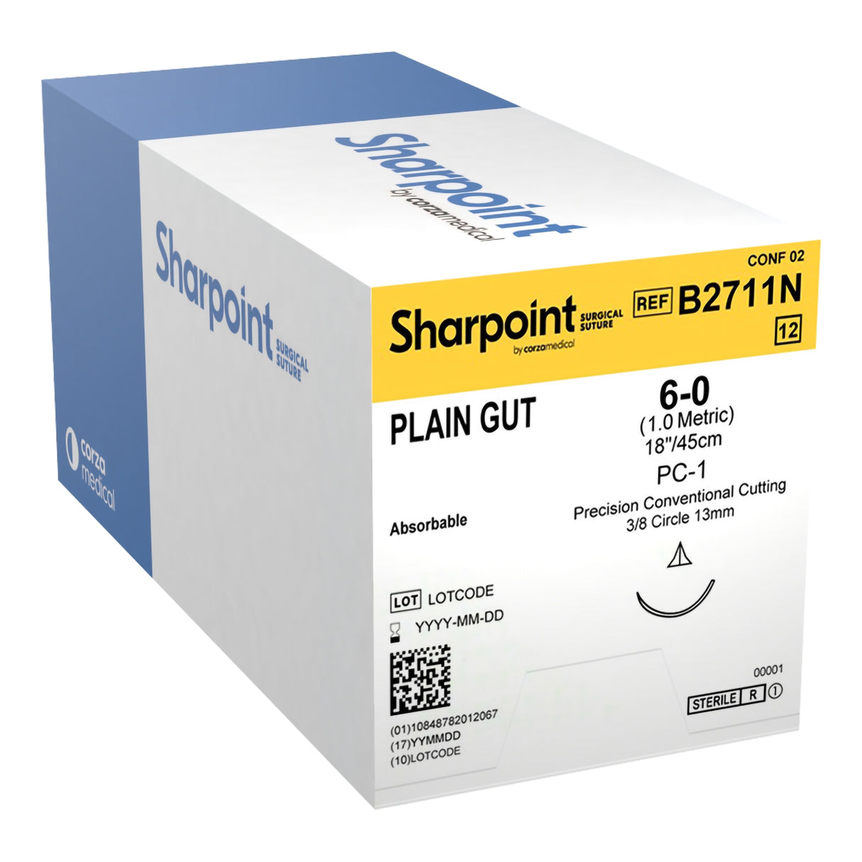 Absorbable Suture with Needle Surgical Specialties™ Plain Gut DSCM 3/8 Circle Precision Conventional Cutting Needle Size 6-0 Monofilament - BeHope