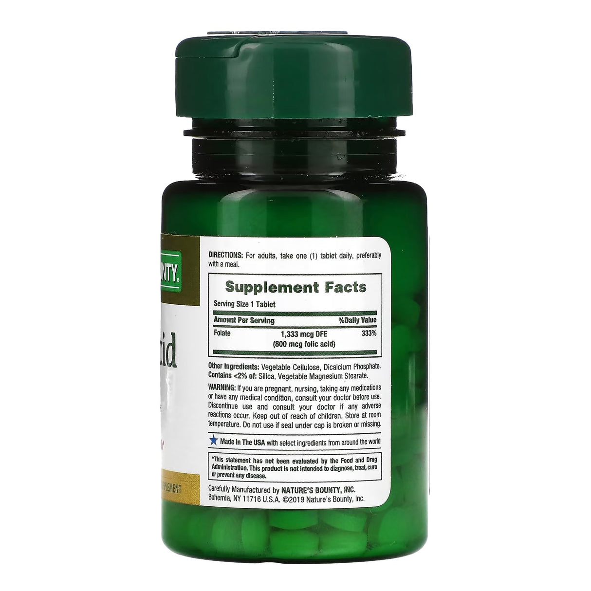 Mineral Supplement Nature's Bounty® Folic Acid 800 mcg Strength Tablet 250 per Bottle - BeHope