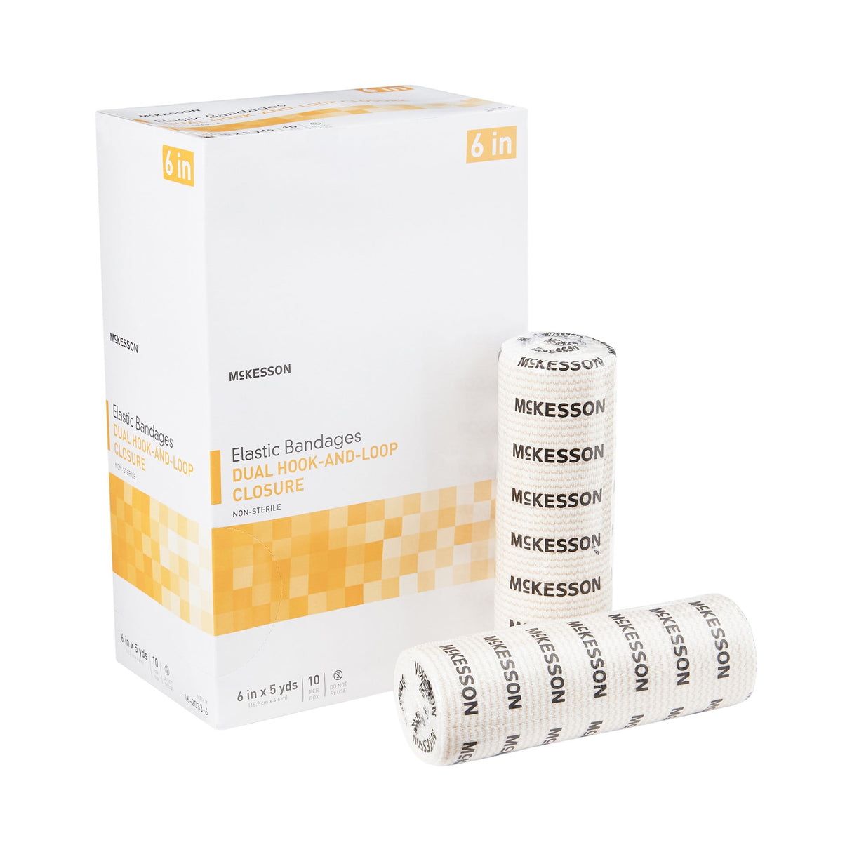 Elastic Bandage McKesson 6 Inch X 5 Yard Double Hook and Loop Closure Tan NonSterile Standard Compression - BeHope