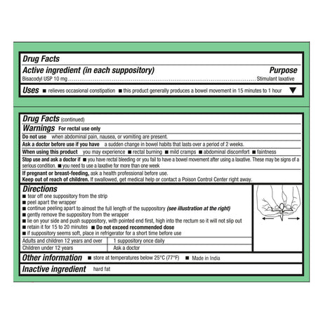 Laxative Geri-Care® Suppository 12 per Box 10 mg Strength Bisacodyl USP - BeHope