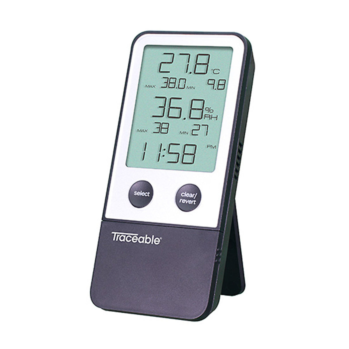 Digital Thermometer / Hygrometer Traceable® Fahrenheit / Celsius 32° to 122°F (0° to 50°C) Internal Sensor Flip-out Stand / Wall Mount Battery Operated - BeHope