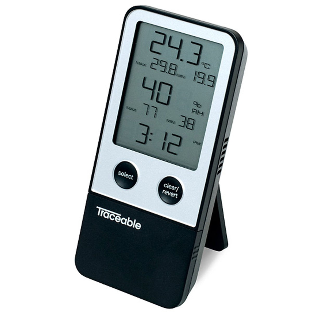 Digital Thermometer / Hygrometer Traceable® Fahrenheit / Celsius 32° to 122°F (0° to 50°C) Internal Sensor Flip-out Stand / Wall Mount Battery Operated - BeHope