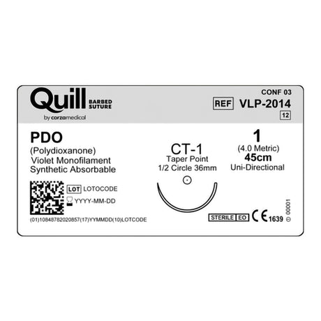 Absorbable Quill Barbed Suture with Needle Quill™ Polydioxanone CT-1 1/2 Circle Taper Point Needle Size 1 Barbed Monofilament - BeHope