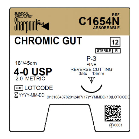 Absorbable Suture With Needle Surgical Specialties™ Chromic Gut Precision Reverse Cutting Needle - BeHope