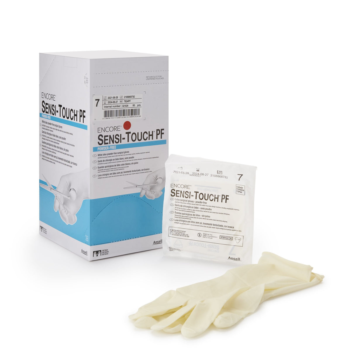 Surgical Glove ENCORE® Sensi-Touch® PF Size 7 Sterile Latex Standard Cuff Length Micro-Textured Natural Chemo Tested - BeHope