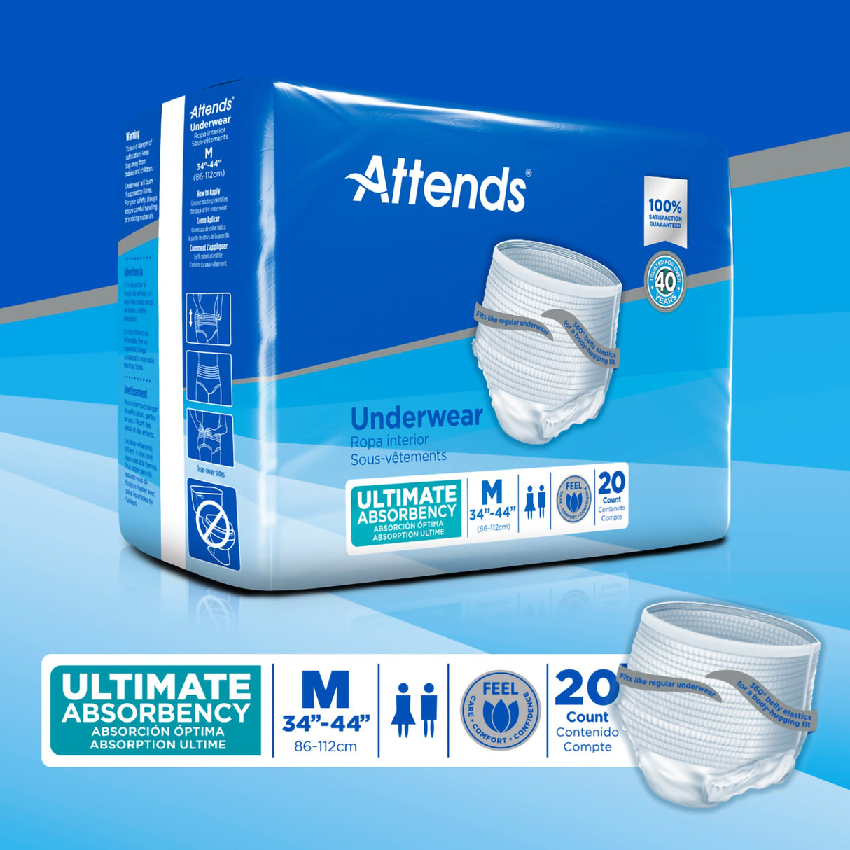 Unisex Adult Absorbent Underwear Attends Advanced Pull On with Tear Away Seams Medium Disposable Heavy Absorbency