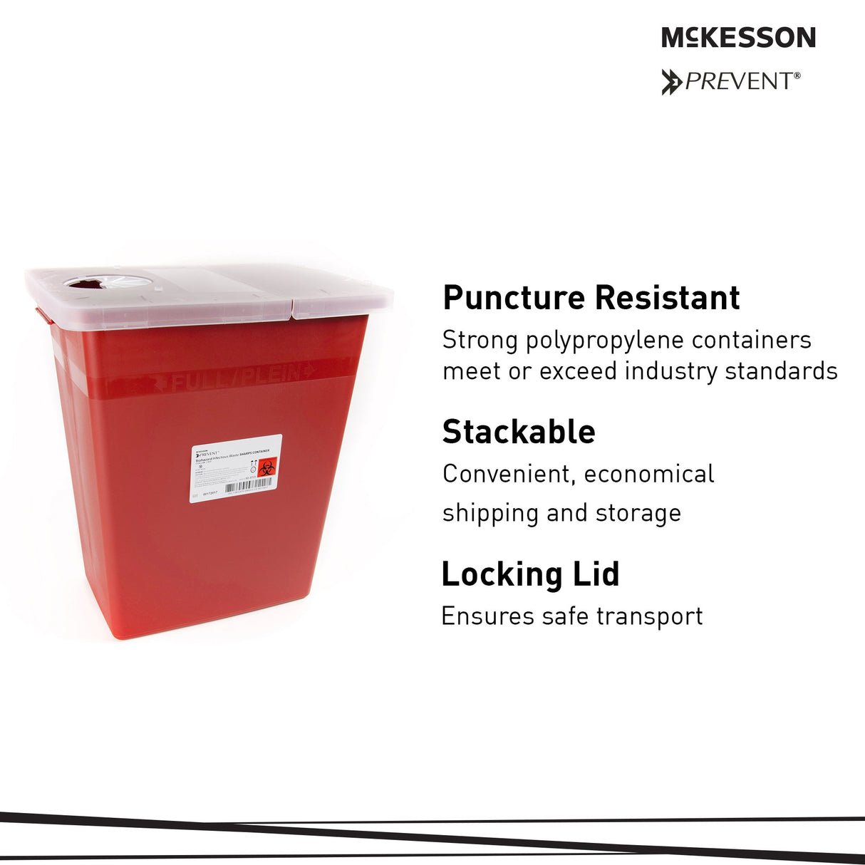 Sharps Container McKesson Prevent Red Base 13-3/4 W X 13-3/4 D X 14 H Inch Horizontal / Vertical Entry 8 Gallon