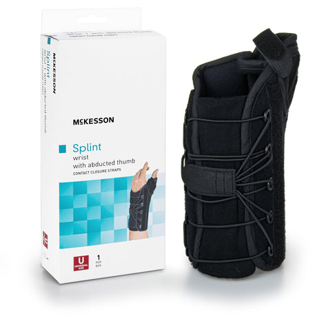Wrist Brace with Thumb Spica McKesson Left Hand Black One Size Fits Most - BeHope