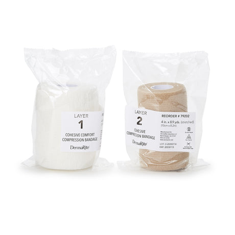 2 Layer Compression Bandage System FlexPress2™ 4 Inch X 7-1/10 Yard / 4 Inch X 8-9/10 Yard Self-Adherent Closure Tan / White NonSterile Standard Compression - BeHope