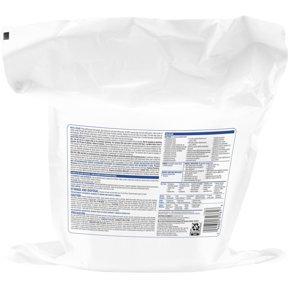 Surface Disinfectant Cleaner Refill Clorox Healthcare® VersaSure™ Premoistened Quaternary Based Manual Pull Wipe 110 Count Pouch Scented NonSterile - BeHope