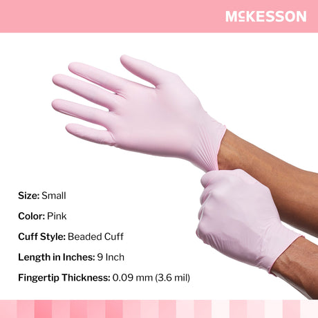 Exam Glove McKesson Pink Nitrile® Small NonSterile Nitrile Standard Cuff Length Textured Fingertips Pink Not Rated - BeHope