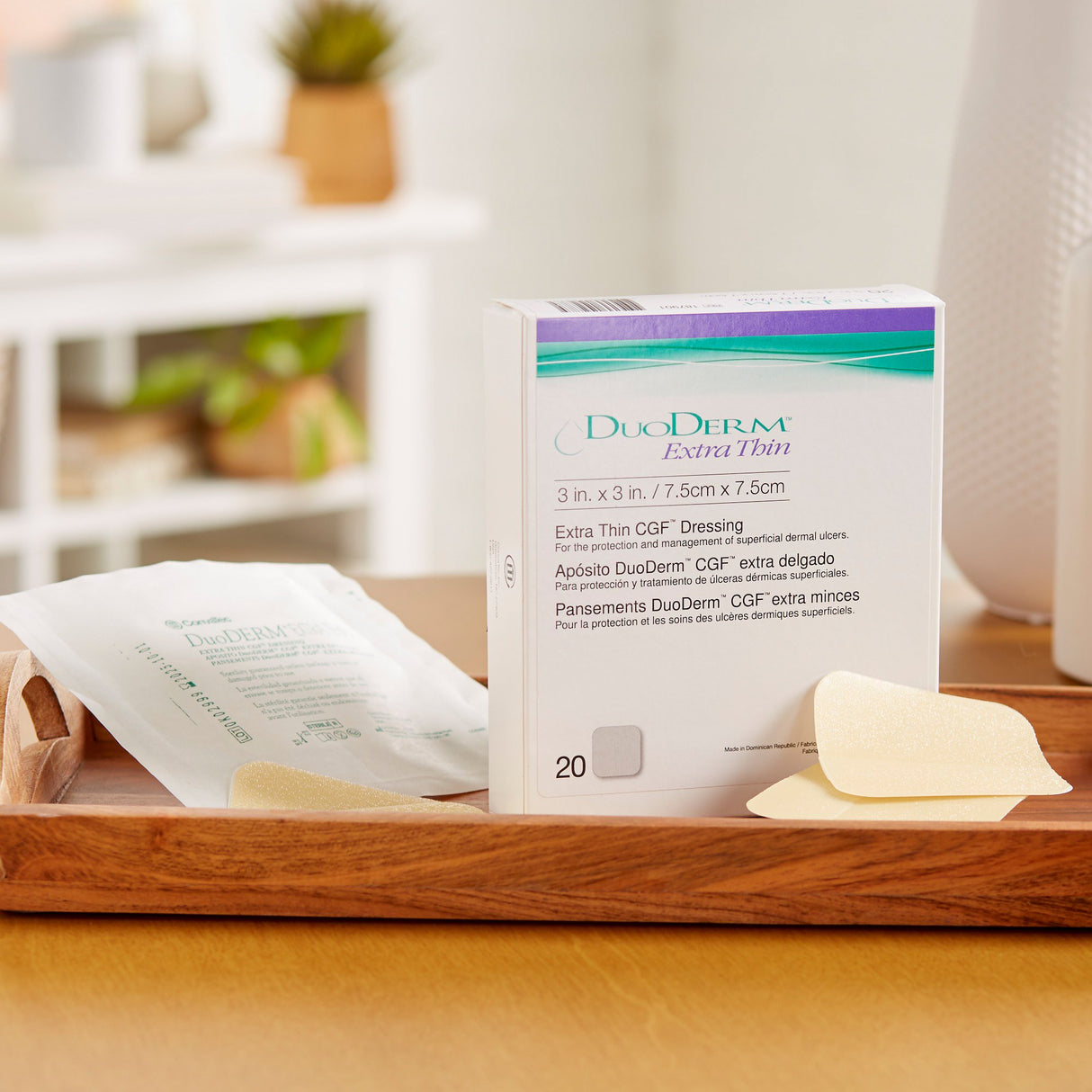 Thin Hydrocolloid Dressing DuoDERM Extra Thin CGF Film Backing 3 X 3 Inch Square Hydrocolloid / Film