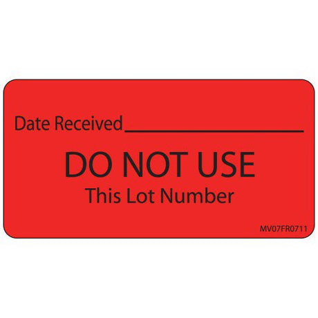 Pre-Printed / Write On Label MedVision Auxiliary Label Red Paper DATE RECEIVED_______/DO NOT USE This Lot Number Black Quality Control Label 1-1/2 X 2-15/16 Inch - BeHope