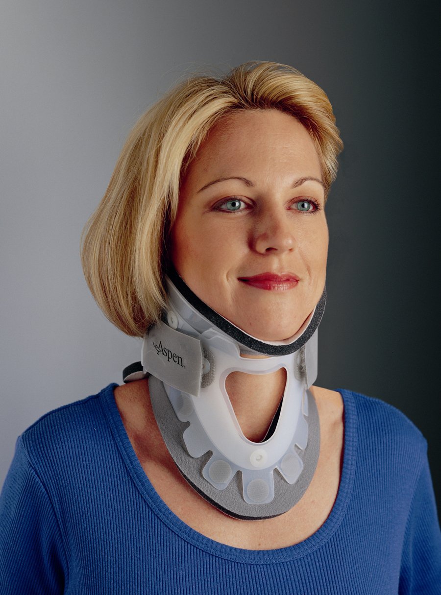 Rigid Cervical Collar with Replacement Pads ProCare Transitional 172 Preformed Adult Regular Two-Piece / Trachea Opening 3 Inch Height 13 to 22 Inch Neck Circumference