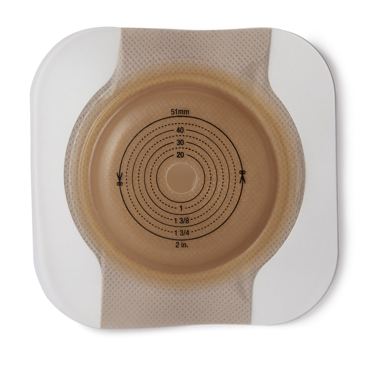 Ostomy Barrier New Image™ CeraPlus™ Trim to Fit, Extended Wear Adhesive Tape Borders 70 mm Flange Blue Code System Up to 2 Inch Opening - BeHope