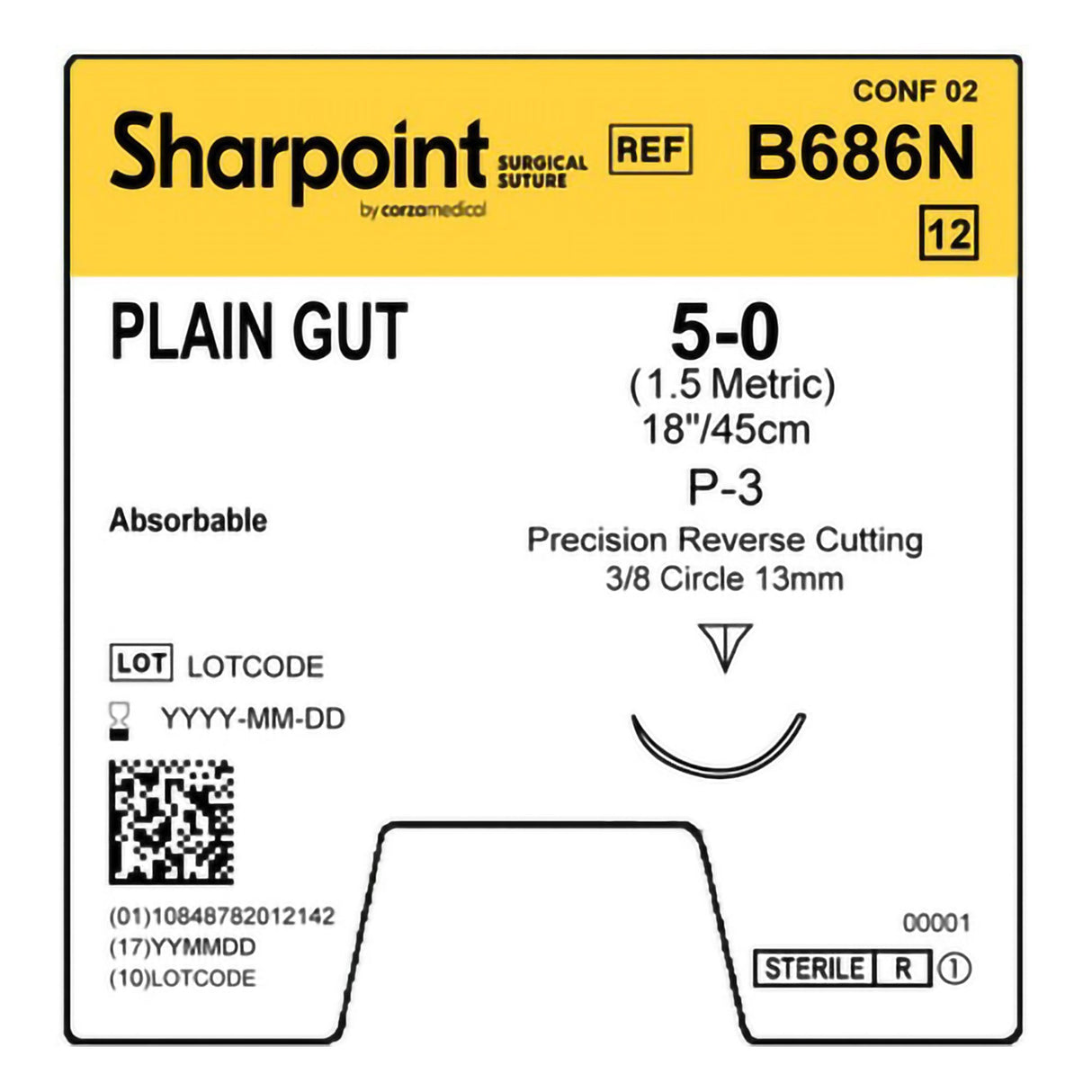 Absorbable Suture with Needle Surgical Specialties™ Plain Gut DS-12 3/8 Circle Precision Reverse Cutting Needle Size 5-0 Monofilament - BeHope