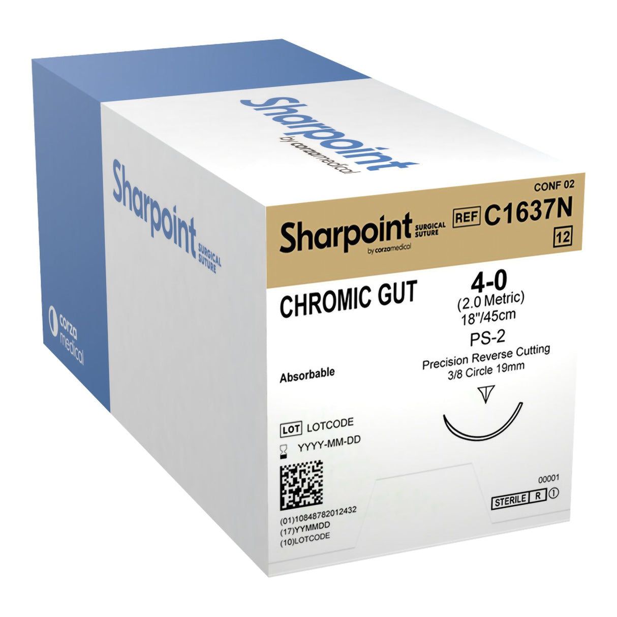 Absorbable Suture with Needle Surgical Specialties™ Chromic Gut PS-2 3/8 Circle Precision Reverse Cutting Needle Size 4-0 Monofilament - BeHope