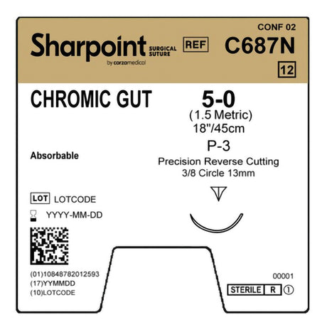 Absorbable Suture With Needle Surgical Specialties™ Chromic Gut Precision Reverse Cutting - BeHope